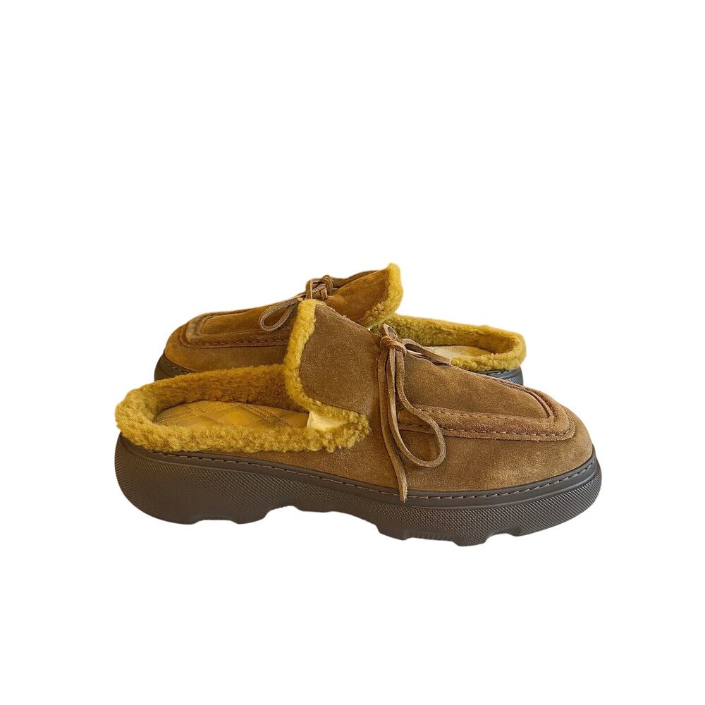 Burberry *NEW*  Stony Suede & Shearling Wood Mules - Picture 2 of 7